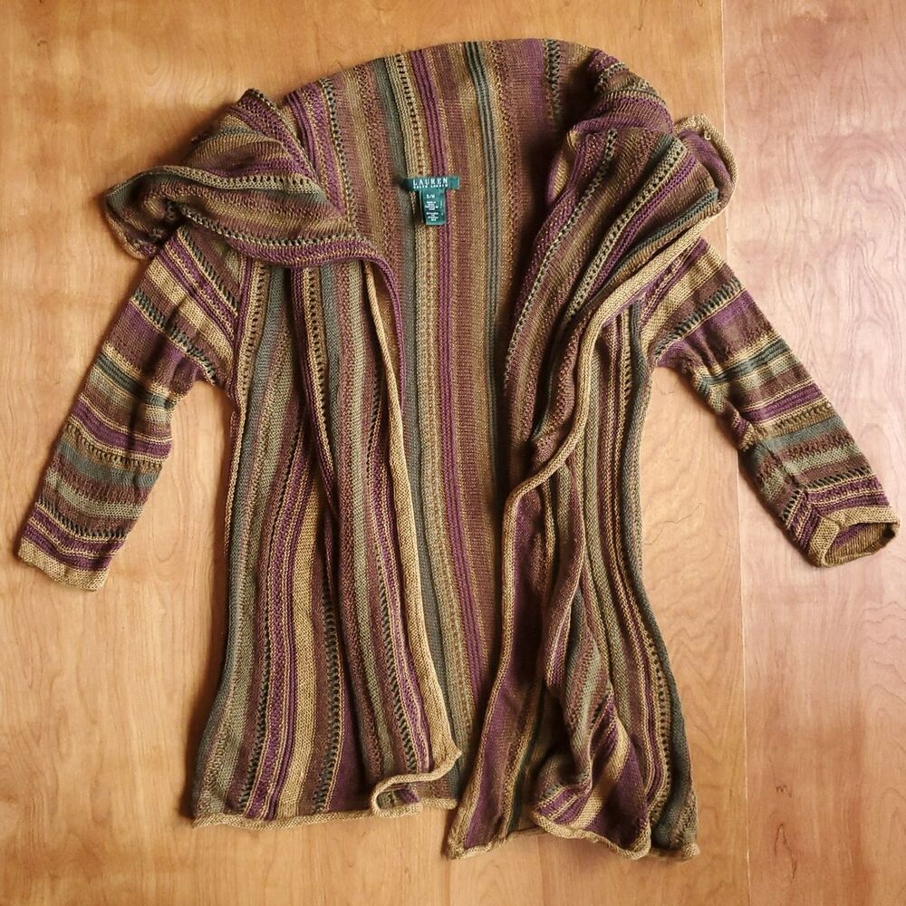 Lauren Ralph Lauren Open Front Drape Cardigan Sweater Womens S/M Linen Silk Wrap - Picture 2 of 11